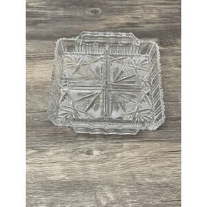 American Brilliant Period Cut Crystal Divided Relish Dish‎ ABP Style Handles